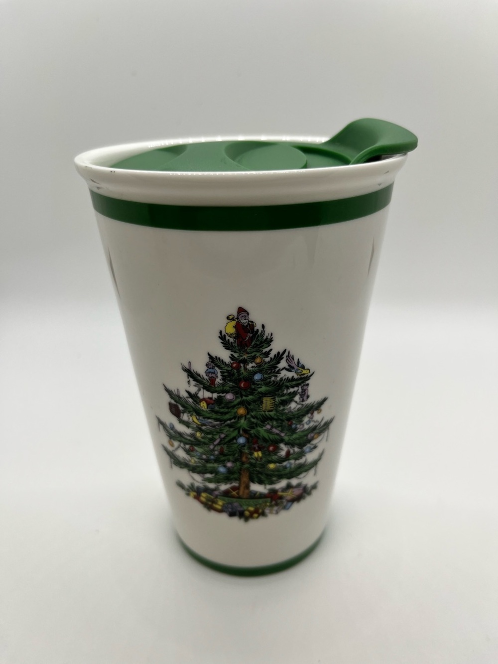 Spode Christmas Tree White Ceramic 8 oz Travel Cup with Lid